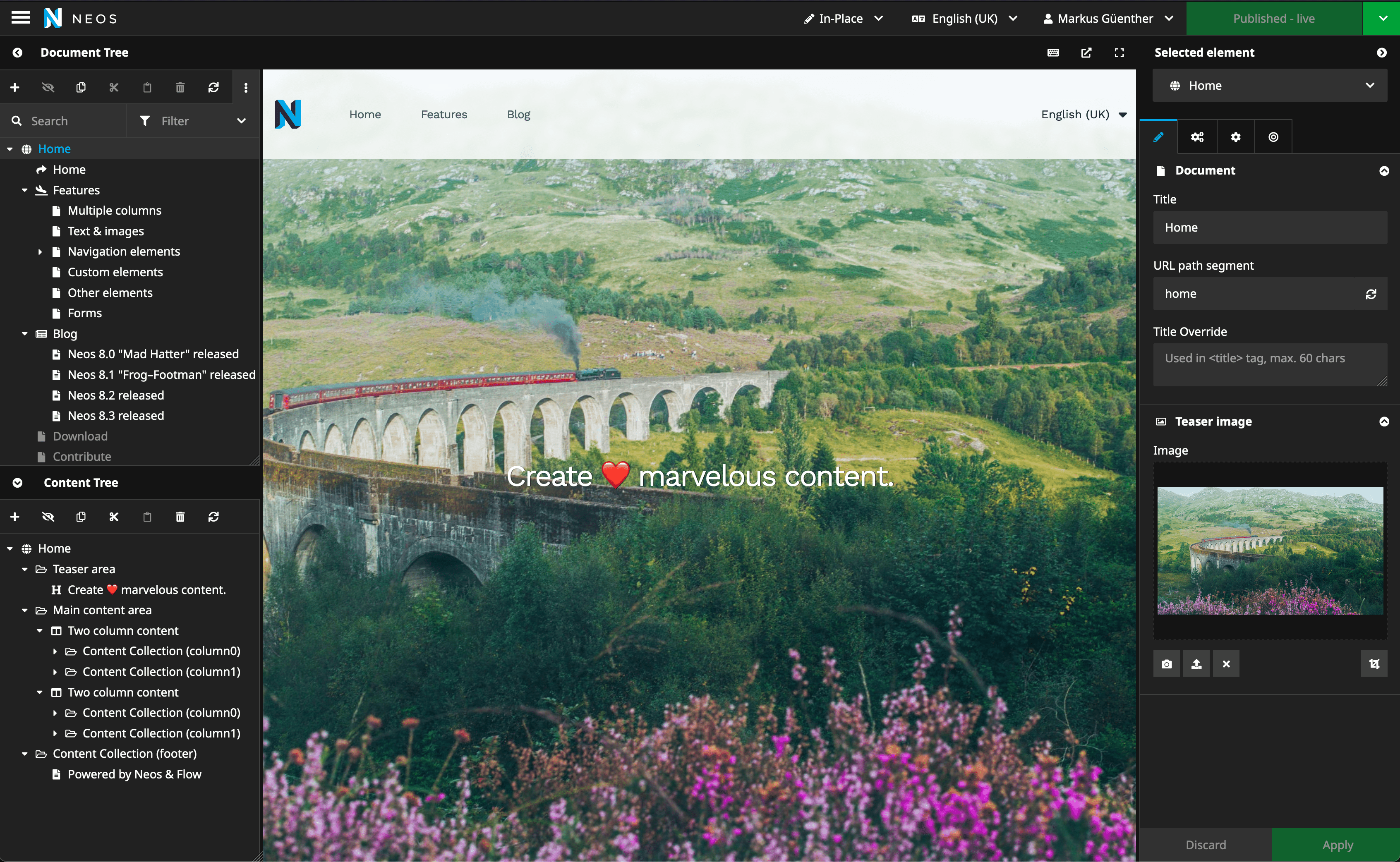 Neos 8.3 backend with new Neos.Demo site