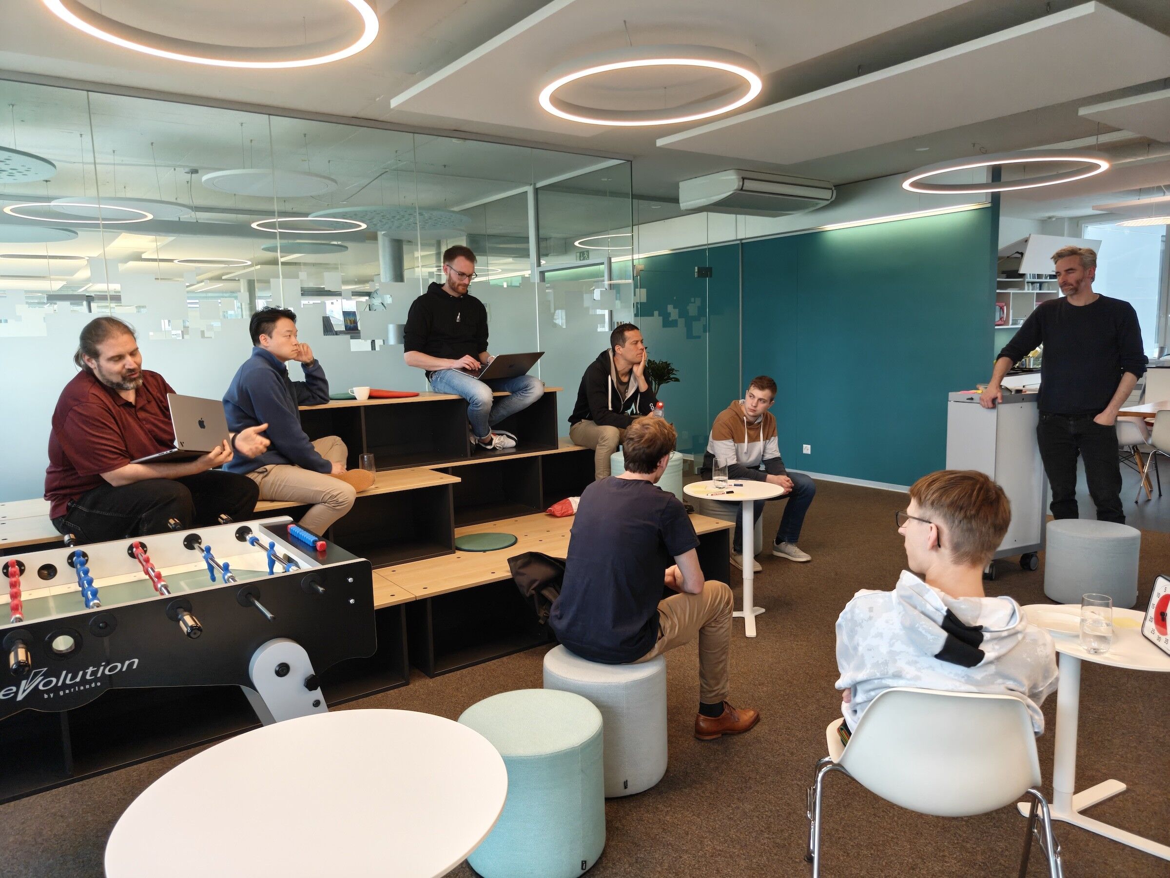 The sprint participants discussing the media architecture