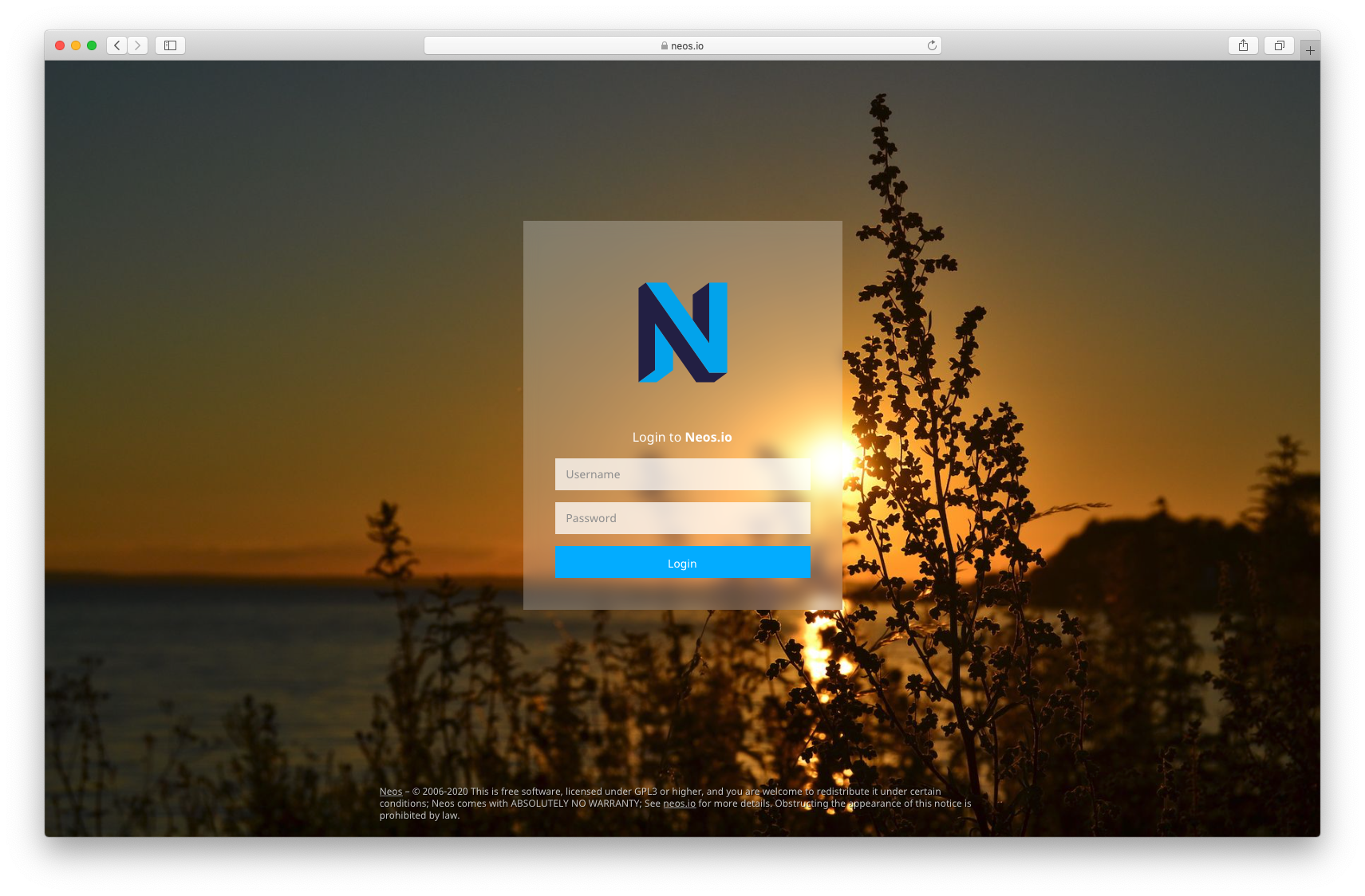 The login page