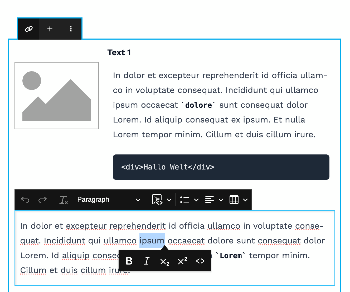 A preview of the CKEditor toolbars in the Neos Ui