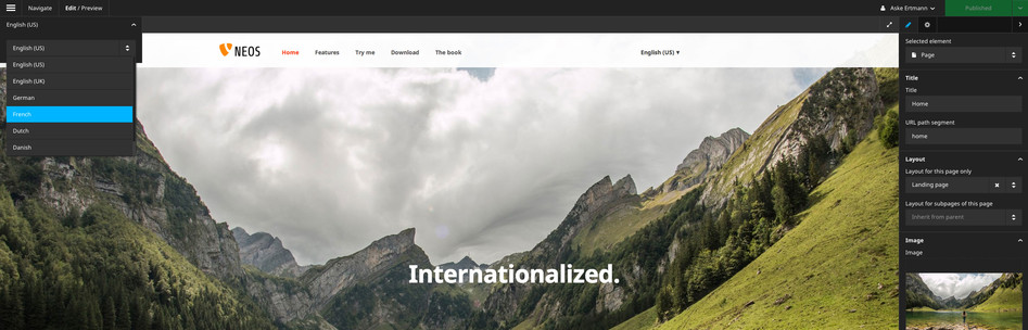 TYPO3 Neos supports multilingual websites