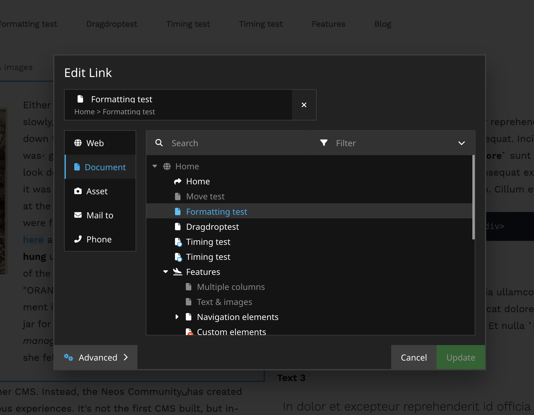 The new Neos link editor