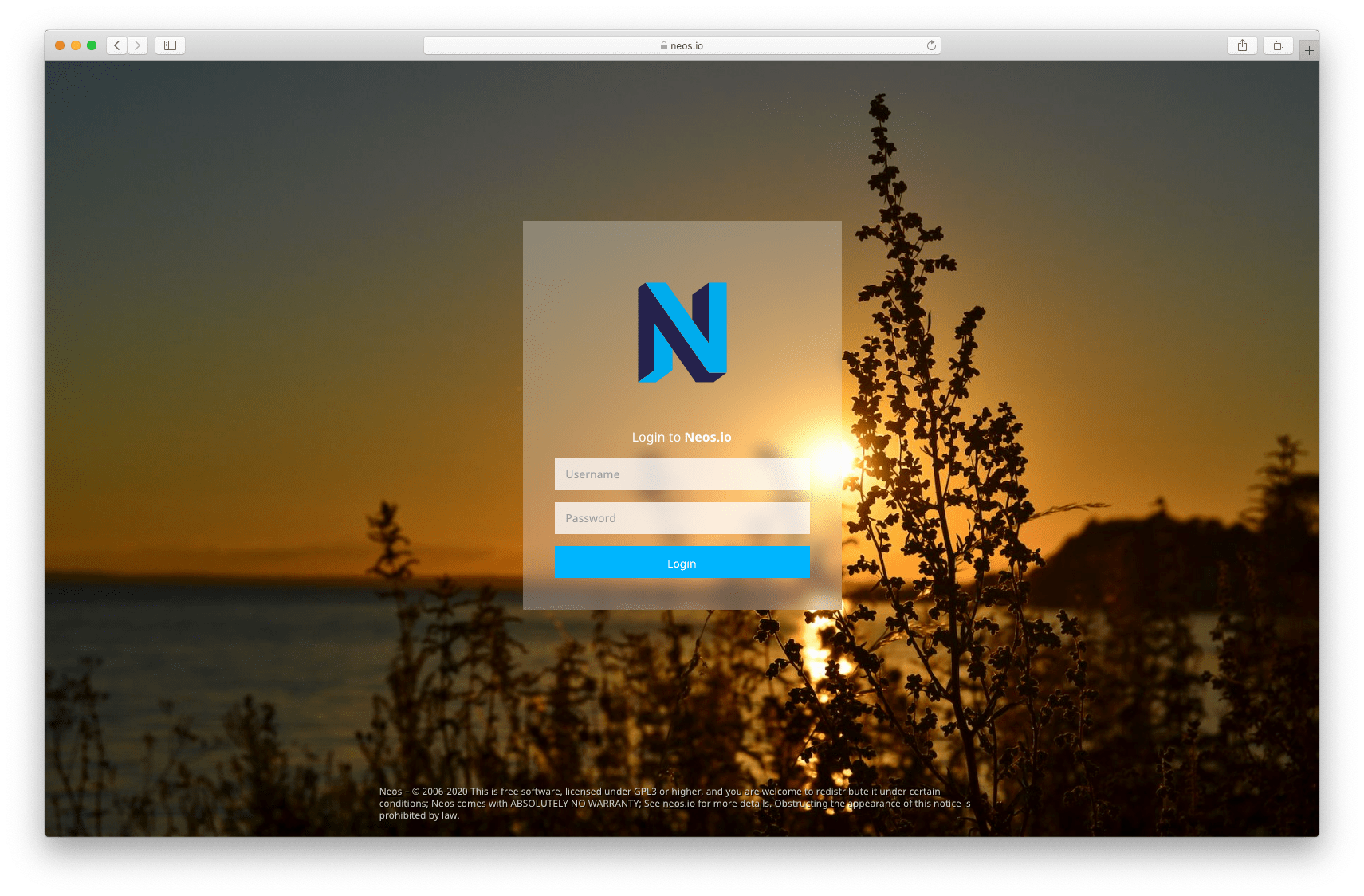 The login page