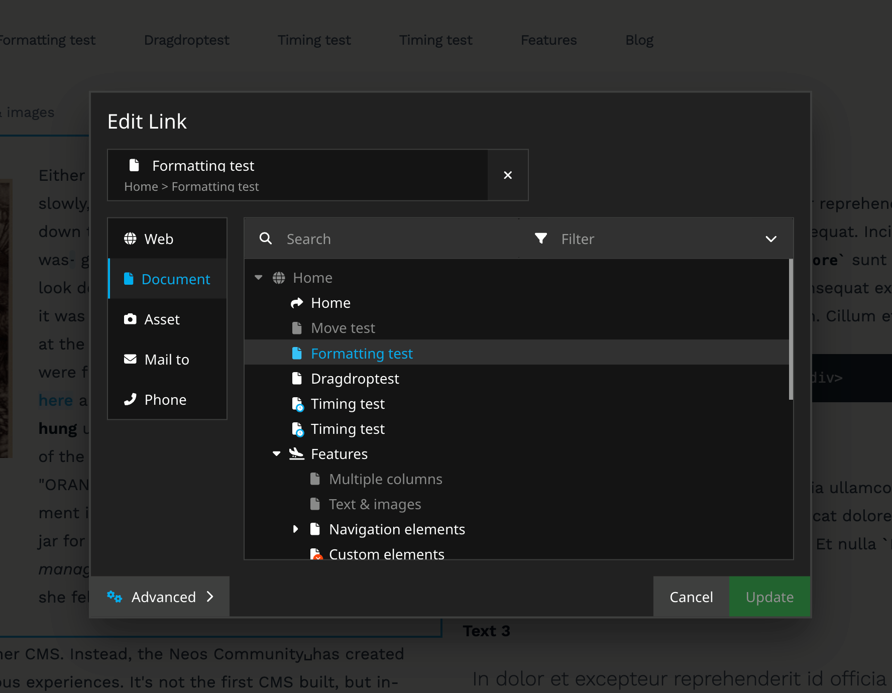The new Neos link editor