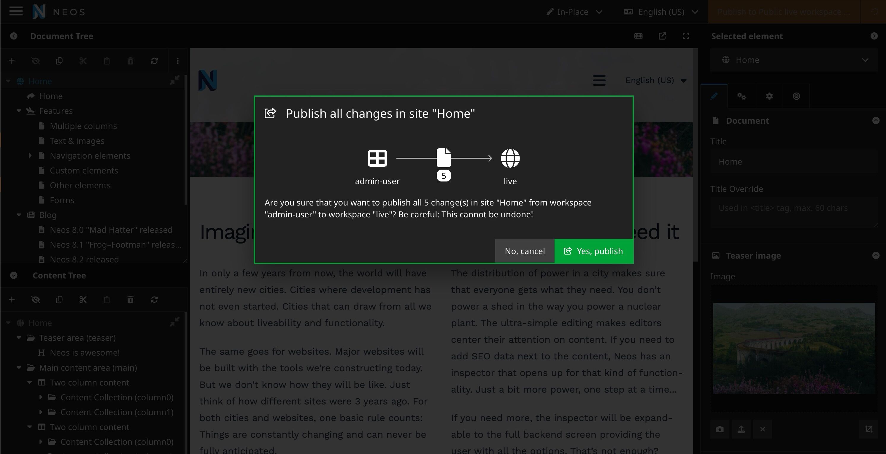 Screenshot of Publish All Dialog in Neos 9