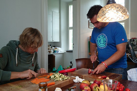 Christopher and Robert preparing dinner