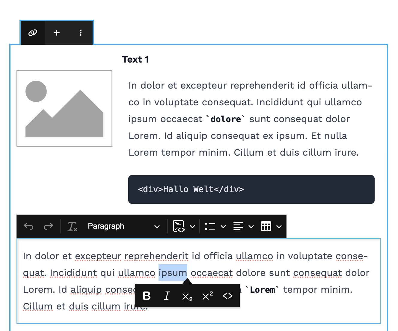 Neos 9.1 UX Toolbar example.png A preview of the CKEditor toolbars in the Neos Ui