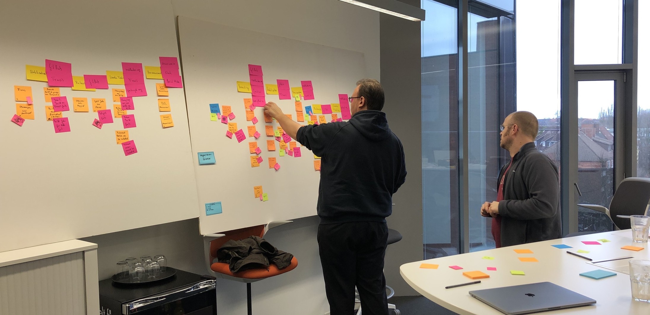 Wilhelm and Marting working on our EventStorming canvas