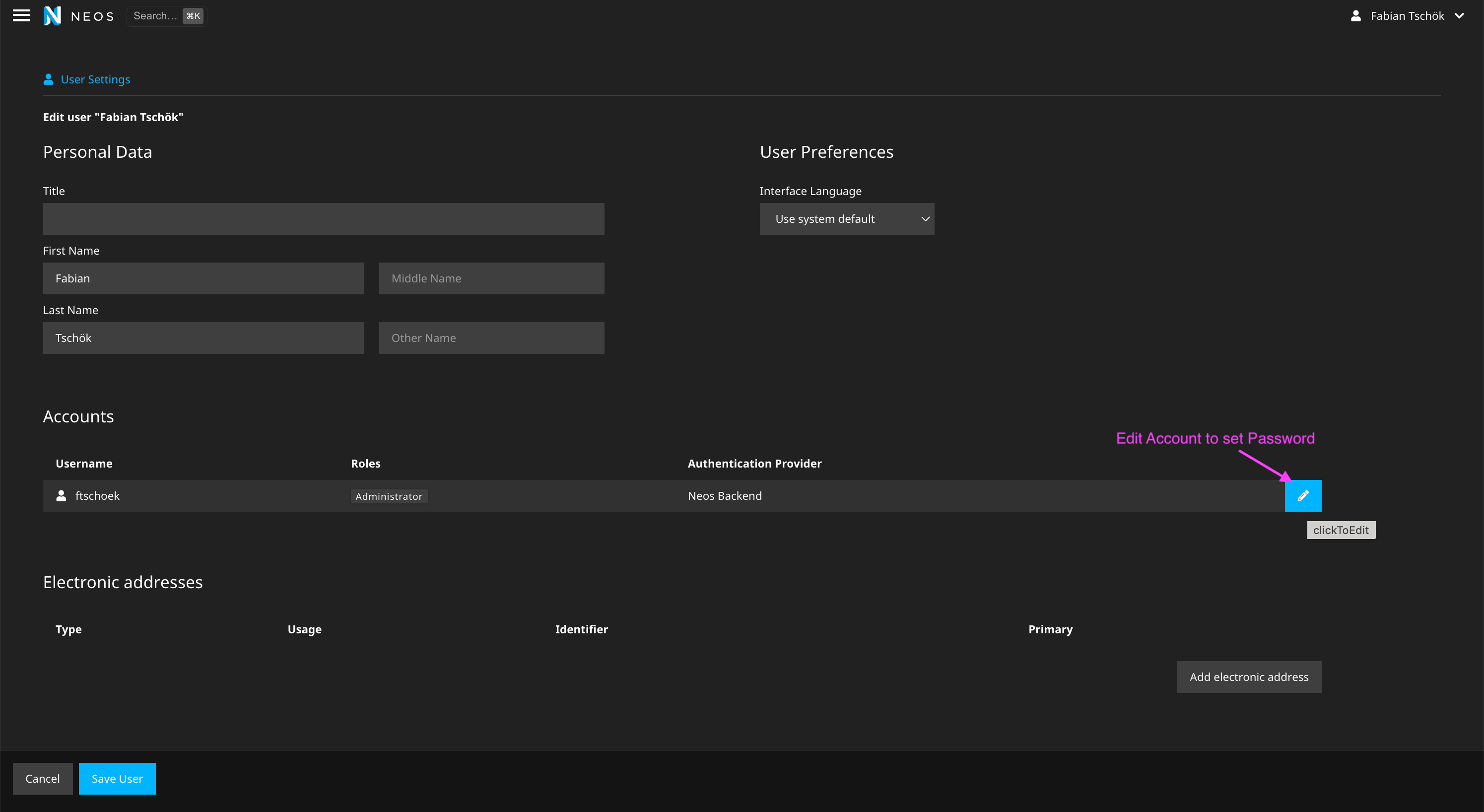 Edit Account information