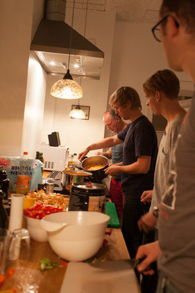Berti, Christopher and Aske cooking lentils