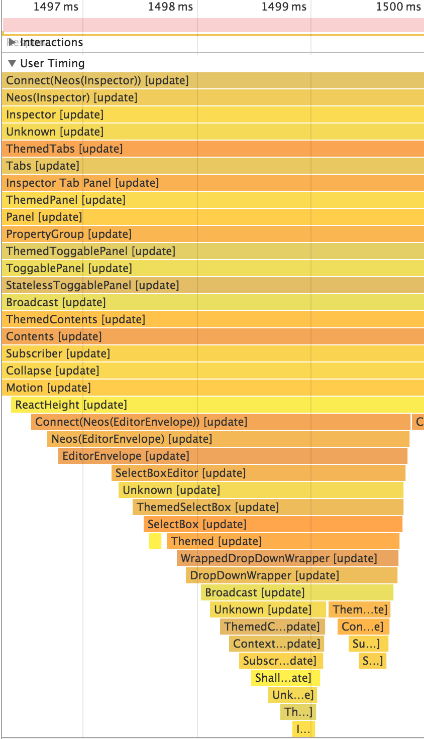 Screenshot of React's performance profiling - before