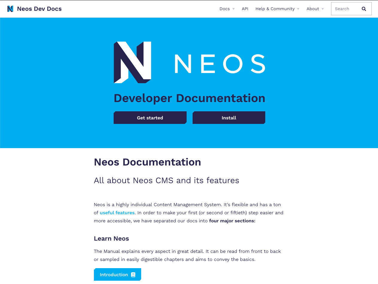 Screenshot of the new docs.neos.io layout