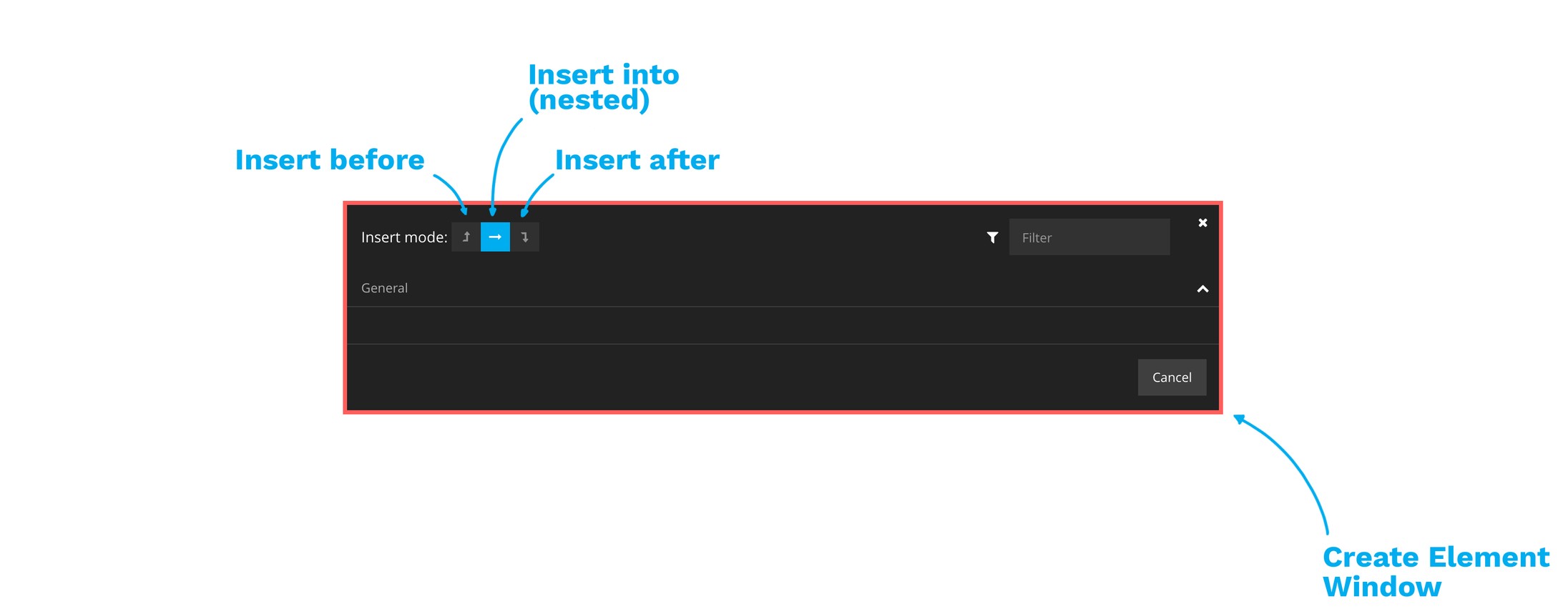 The Insert Element Window in the Neos user interface