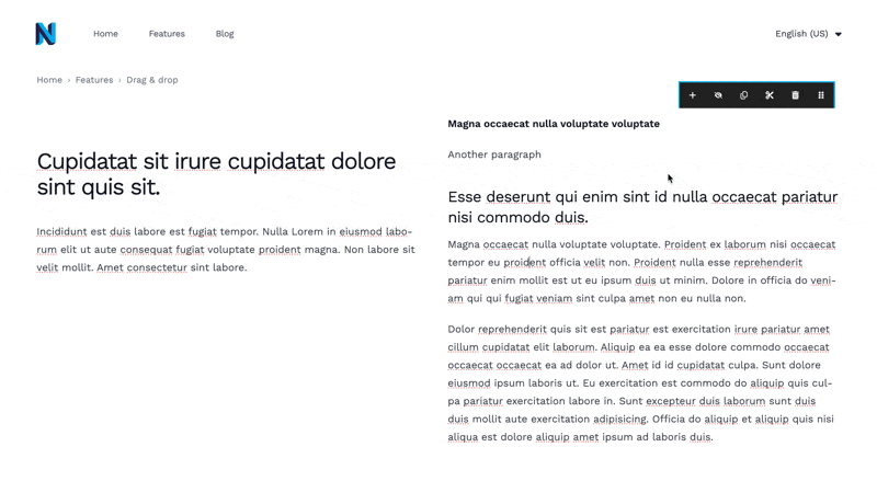 Neos 9.1 UX dragdrop example.gif Dragging and dropping nodes in the Neos Ui