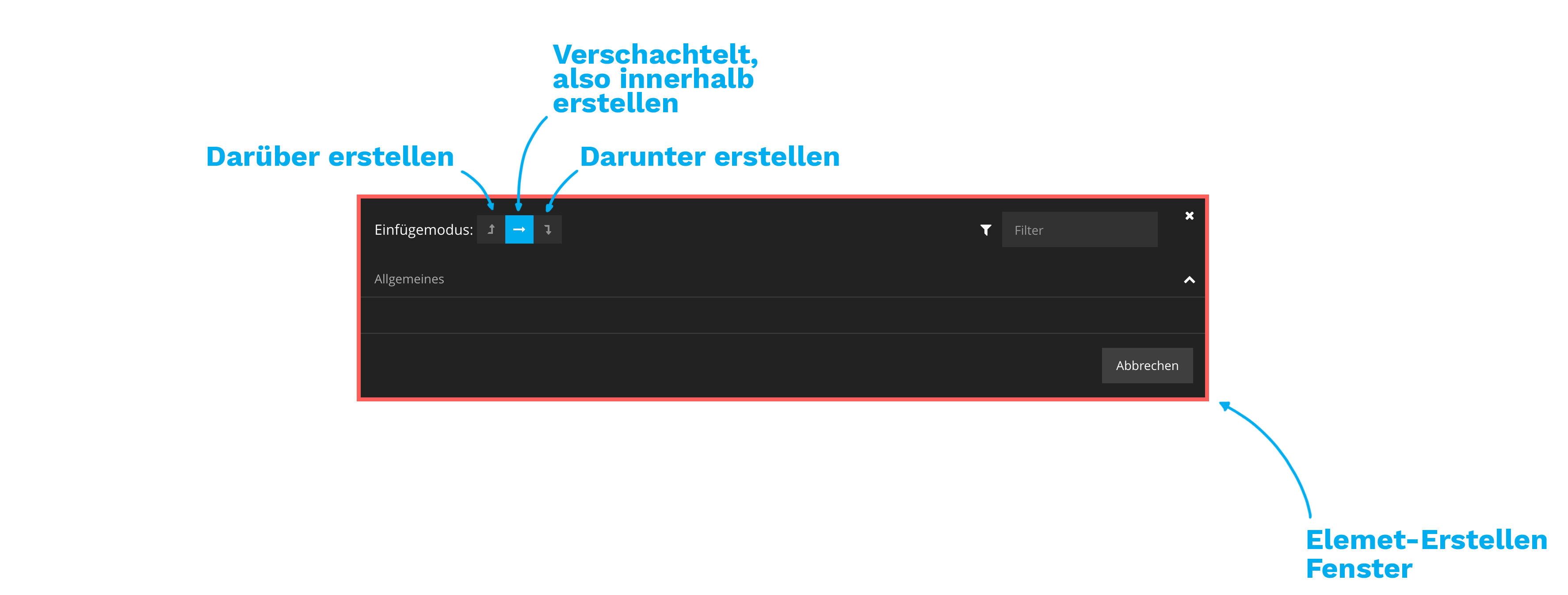Der Einfügemodus des Element-Erstellen-Fenster